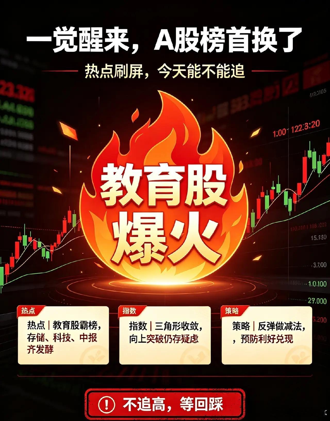 教育股人气榜首，今天A股即将发生的一幕！一、热点消息①韩媒：长鑫存储加速“键合D