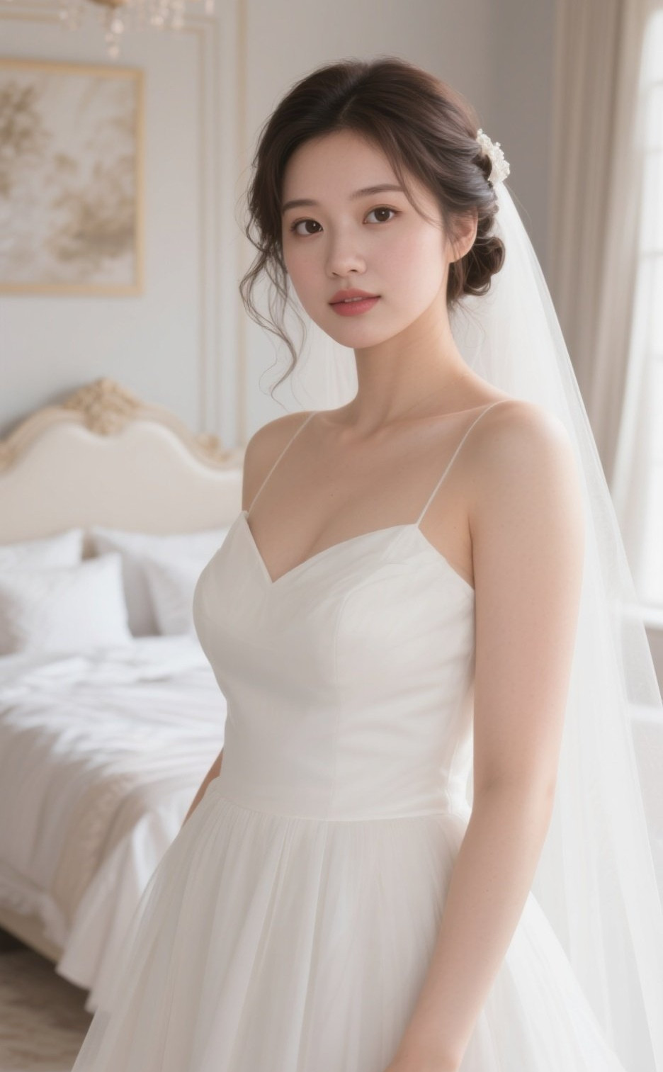 俏丽娇娘白衣翩然入画屏