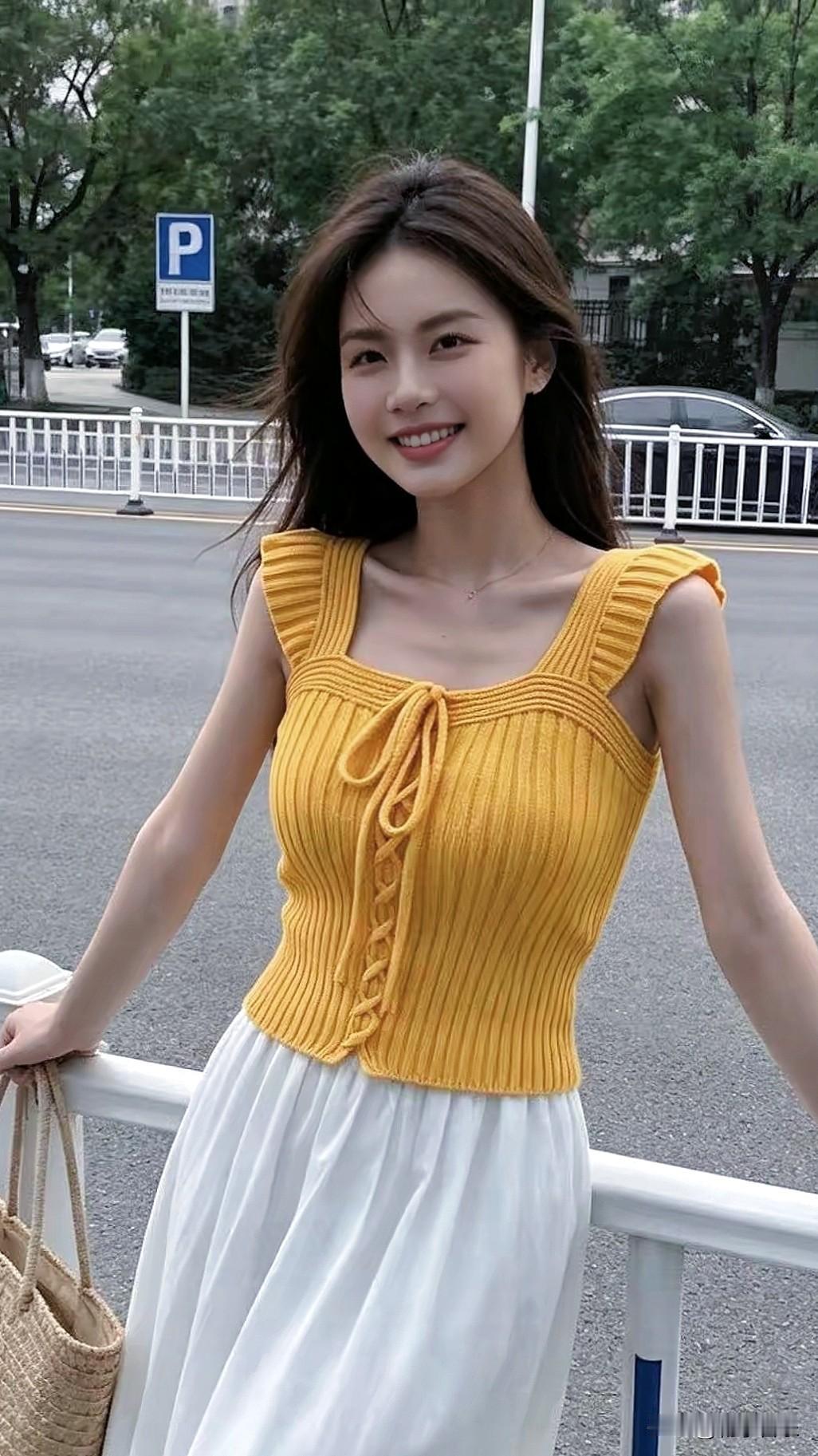 松弛感拉满✨姜黄背心配白裙，一键解锁夏日清爽。随手拍好图分享唯美的美照分享随