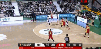 看一下中国男篮比赛的这个镜头，所有的空挡都跑出来了，朱俊龙底角无人盯防，大空位三