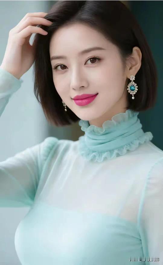 东方女性。职场之花。绿色纱裙，光彩照人。知性优雅，精明强干。优雅从容，自信