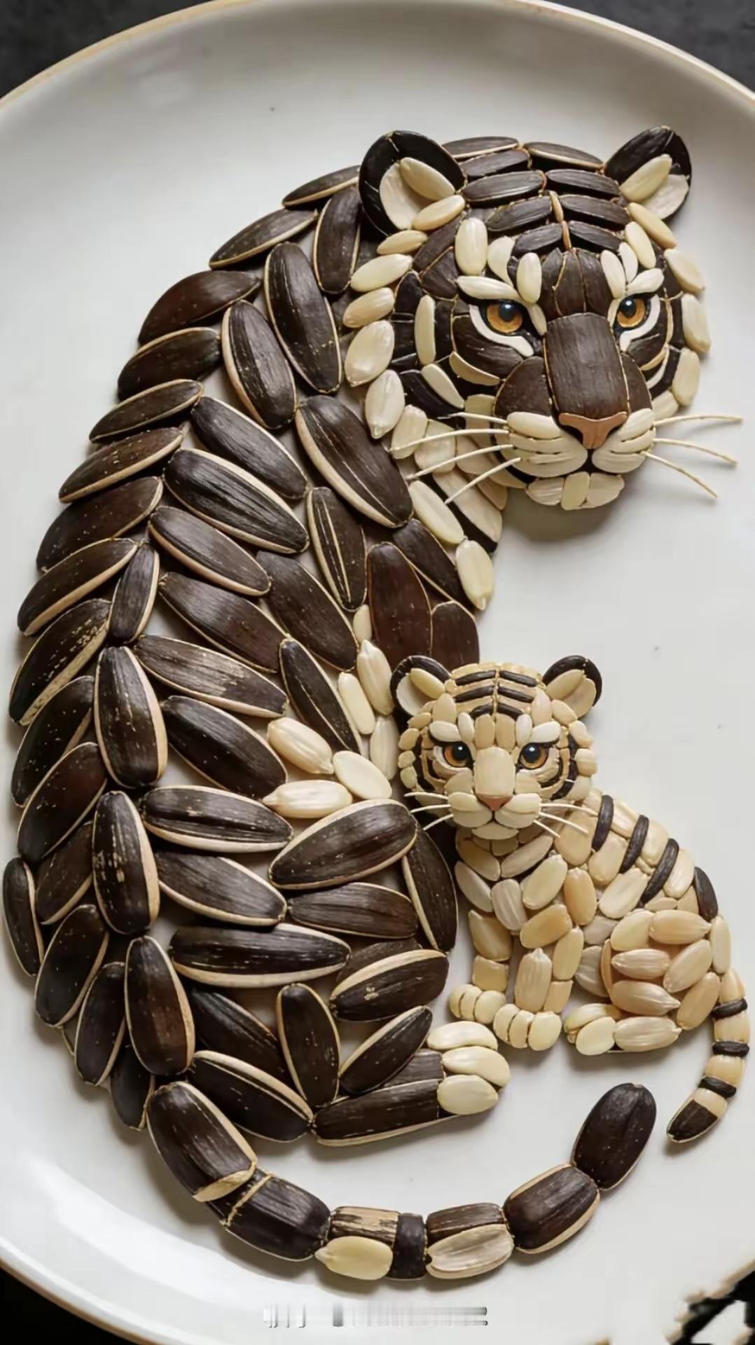 说真的，第一眼看见用瓜子摆出来的各种动物，打心眼里佩服，这真是人才呀。一直说，