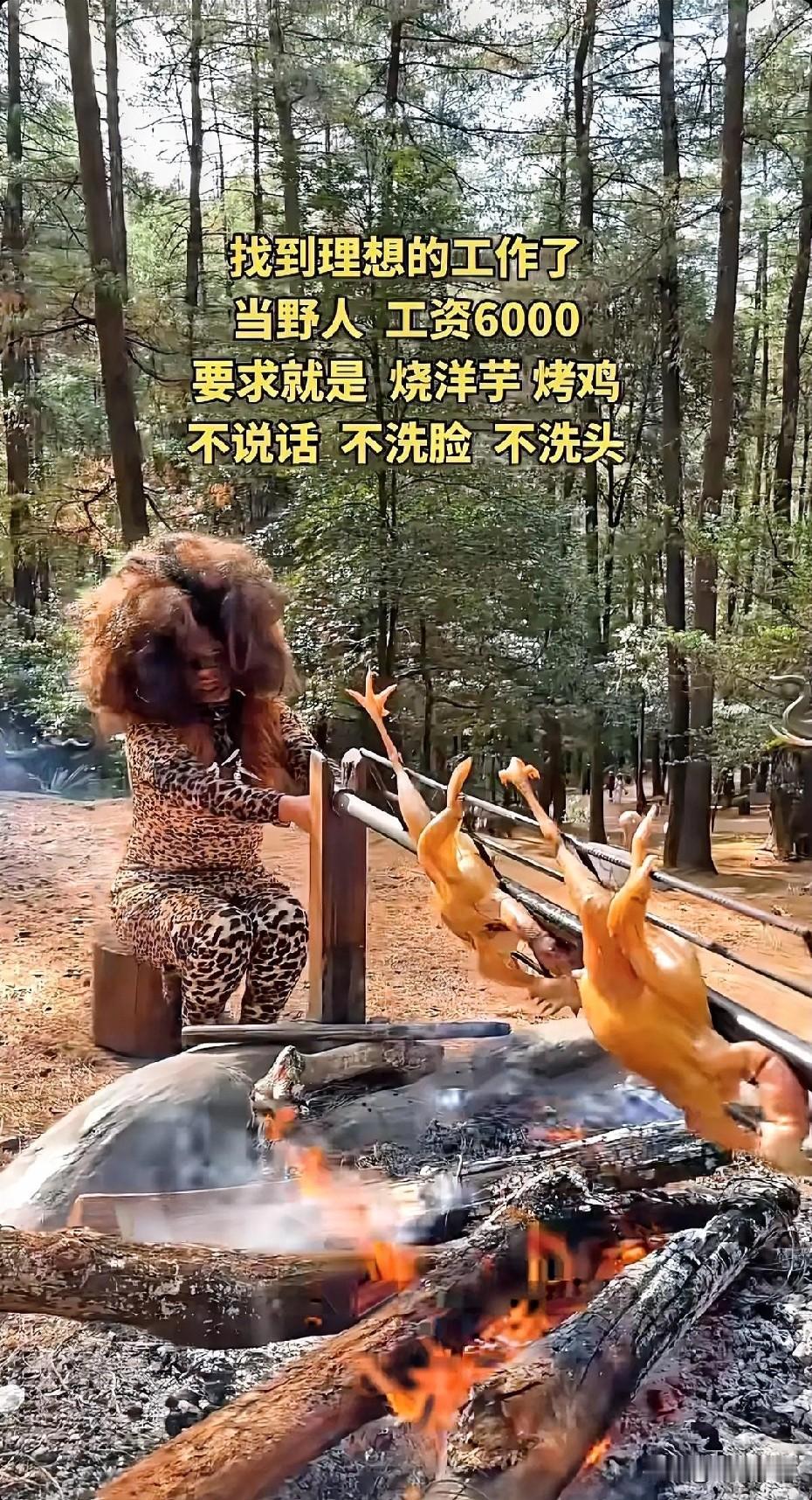 昆明两个景区招“野人”，松鹿部落那边月薪大概6000，要求不洗脸不刷牙不说话，还