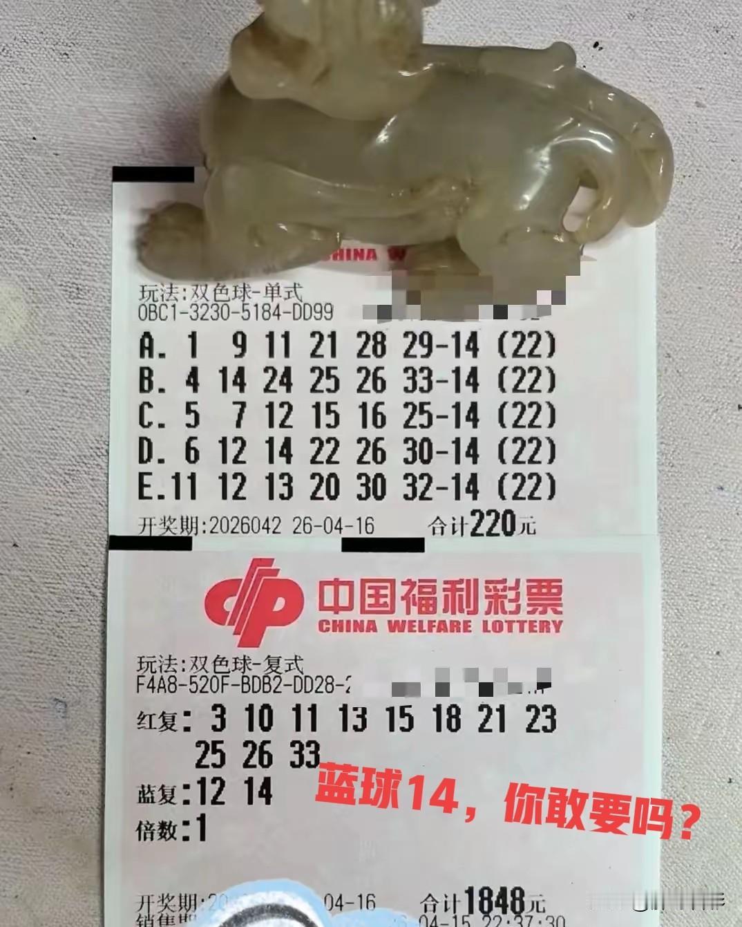 蓝球14，你敢要吗？昨晚刚做了功课，蓝球14是入围我的五强战队，本来还犹豫04是