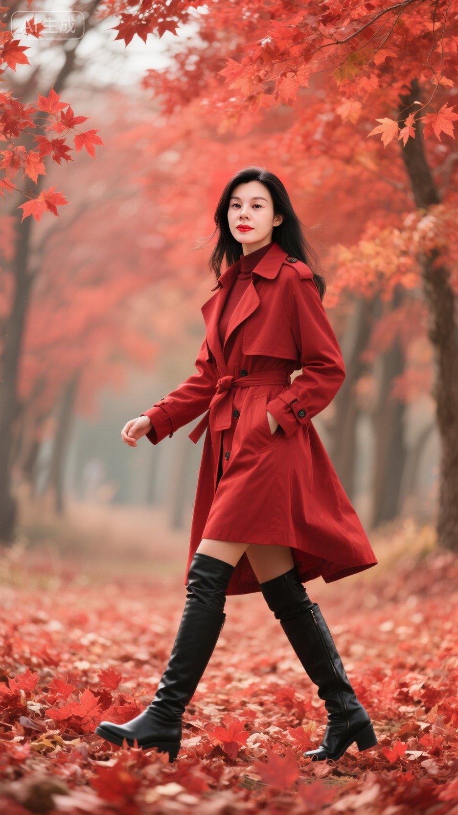 风衣穿搭每日分享红色连衣裙