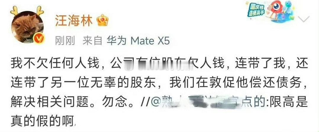 汪海林回应被限高，是被连带的