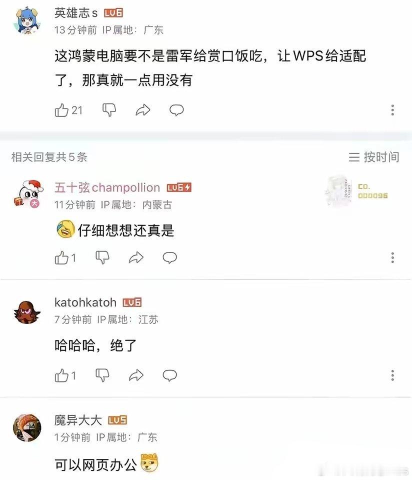 某群体：这鸿蒙电脑要不是雷军给赏口饭吃、让WPS给适配了，那真就一点用没有……这