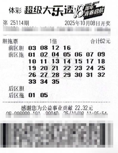 “这就是命啊！”10月22日，江苏南通，一男子仅花62块钱购买的体彩大乐透胆拖票