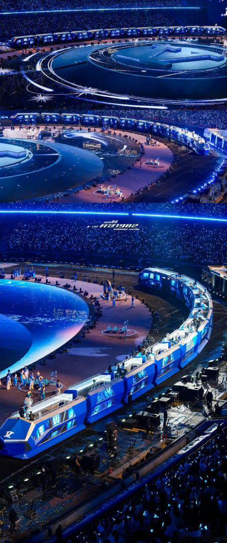 张杰鸟巢工作人员有四百多人万平主舞台、巡游小火车、浪漫星空顶、悬浮屏和全地屏多块