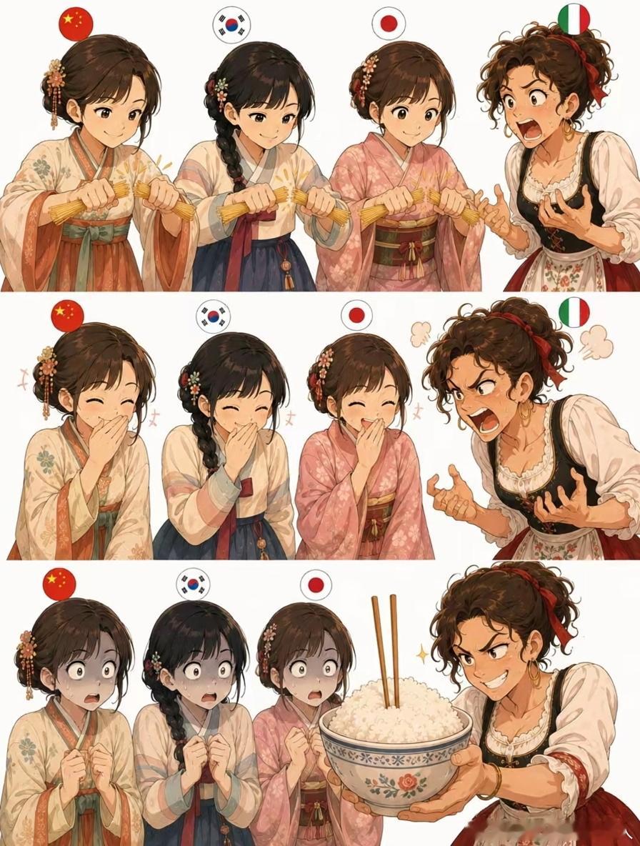 推上的韩国博主用AI表达中日韩食物癖