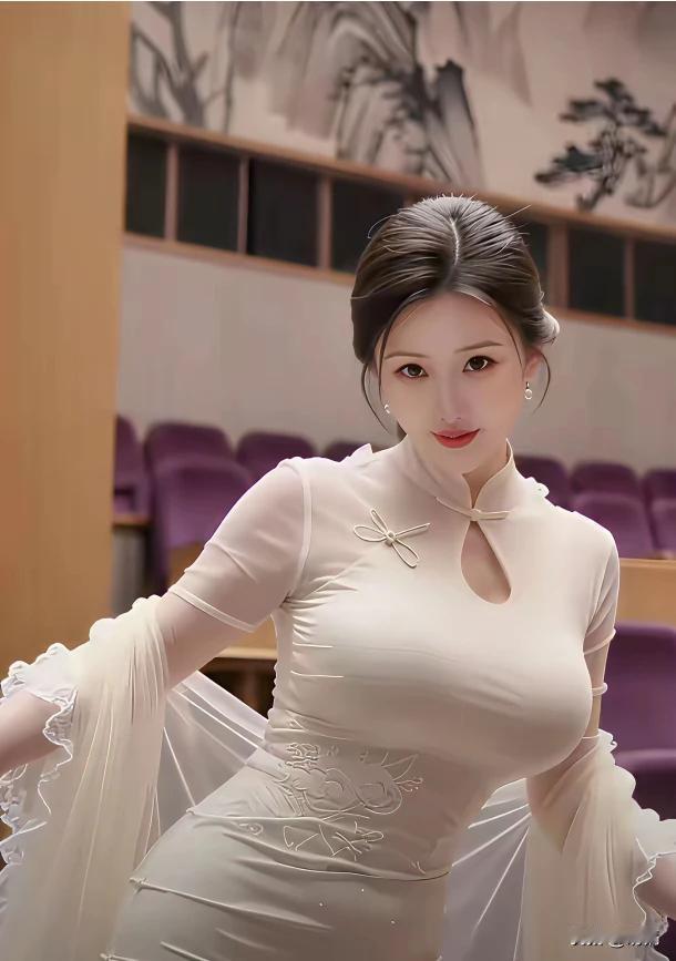 上联：浅色旗袍韵味生，下联：眸若秋水沾风情。