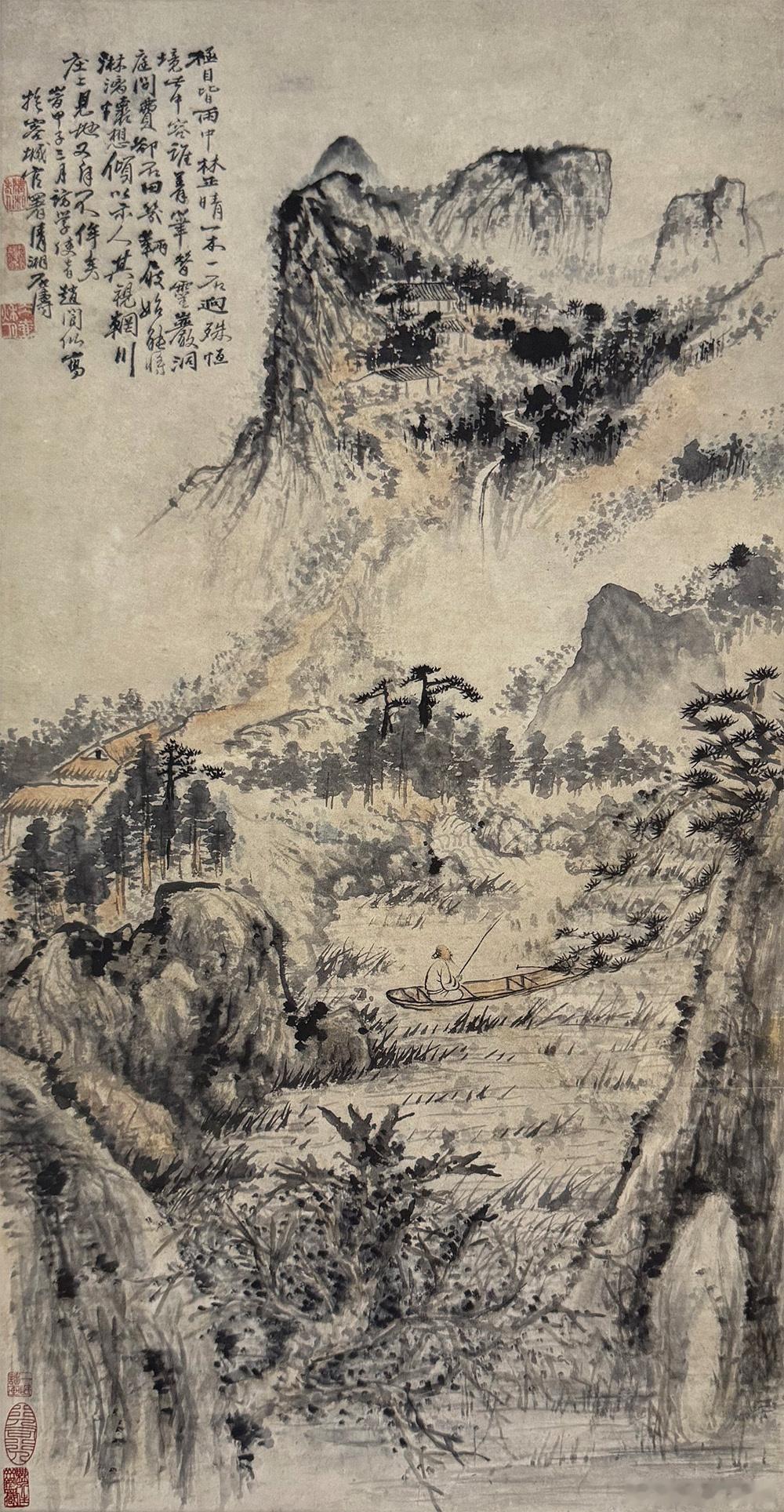 国史古风【中华名画欣赏《幽溪垂钓图》（石涛）】《幽溪垂钓图》