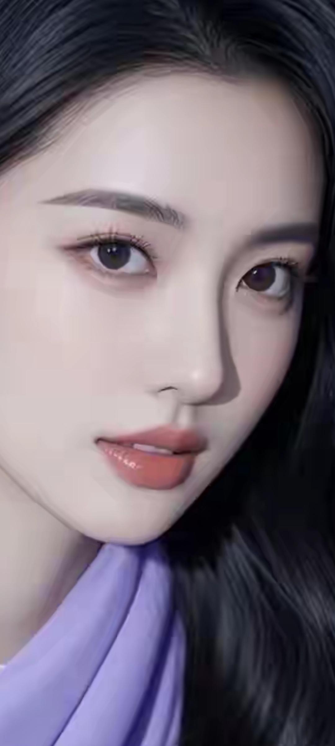温柔甜美的少女，紫色发带点缀，清新动人。