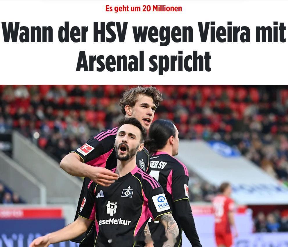 《图片报》透露，外租汉堡的法比奥·维埃拉渐入佳境，但球队不太可能触发2000万欧