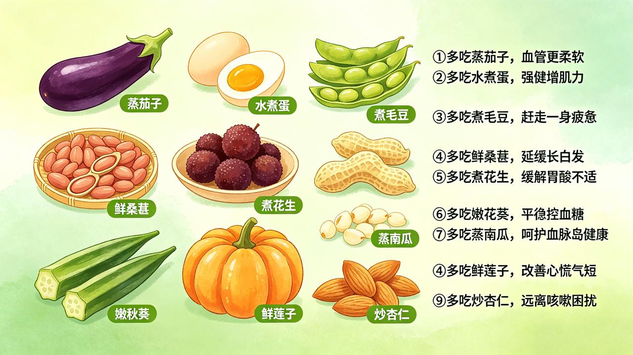 吃出来的健康！①多吃蒸茄子，血管更柔软！②多吃水煮蛋，强健增肌力！③多吃