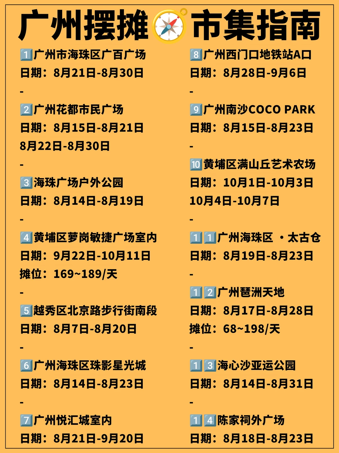 市集汇总‼️8-10月广州摆摊地点+时间🔥