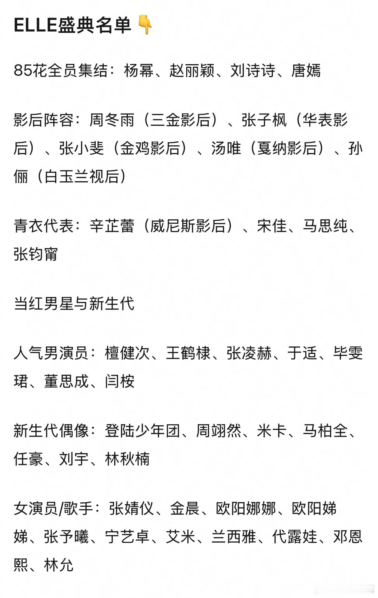 ELLE盛典名单🍉ELLE盛典阵容官宣​​​