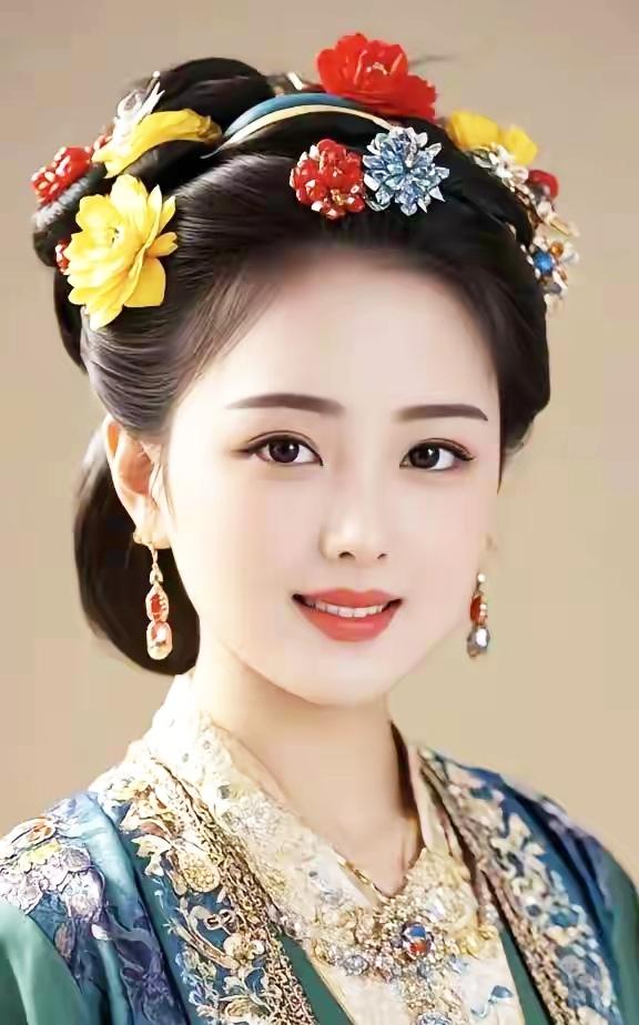 古典美人，花冠簪发，华服盛装，韵味十足！