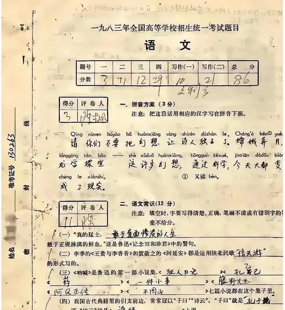 看看这一份考试题，在那个年代不是一般人都可以考上大学的