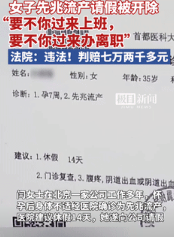 “这公司迟早倒闭！”北京，女子先兆流产，医生建议休假14天！不料，领导却说：你要