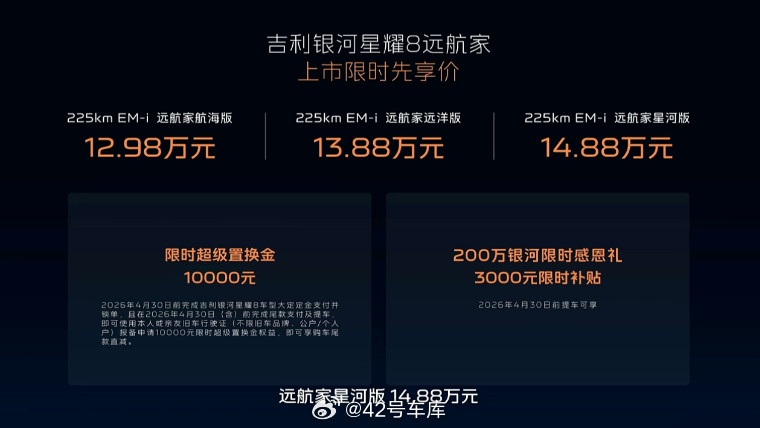 12.98W起售！吉利银河星耀8远航家价格公布！这是辆5米长的C级