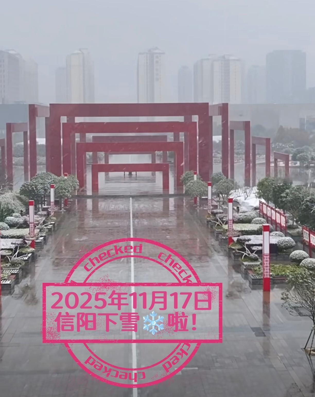 下雪啦！信阳今天下雪啦！今年的第一场雪，昨天最高温度还21℃，中午穿秋衣干活还出