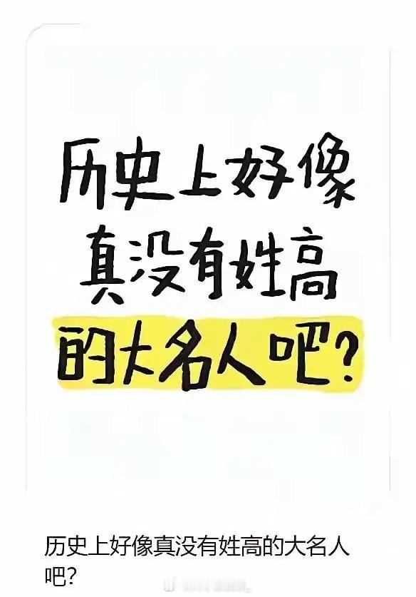 仔细想了一下，历史上没有姓高的厉害人物哎​​​