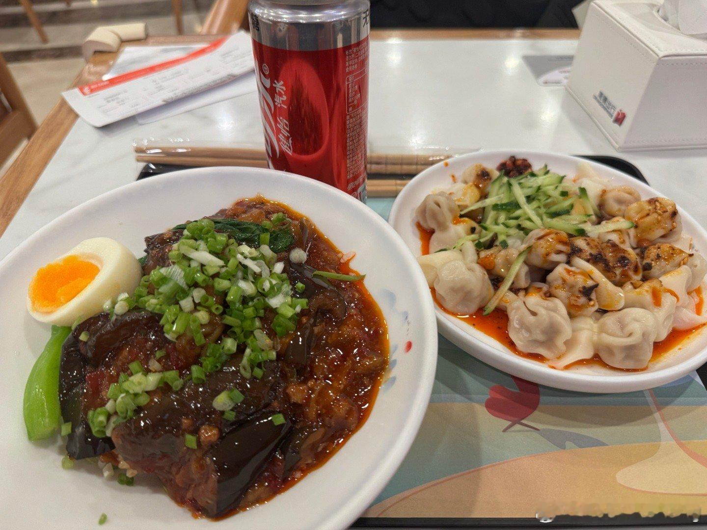 首都机场每次都休息室吃个茄子饭再登机这次有点饿加一份红油抄手减肥大计回杭州再说