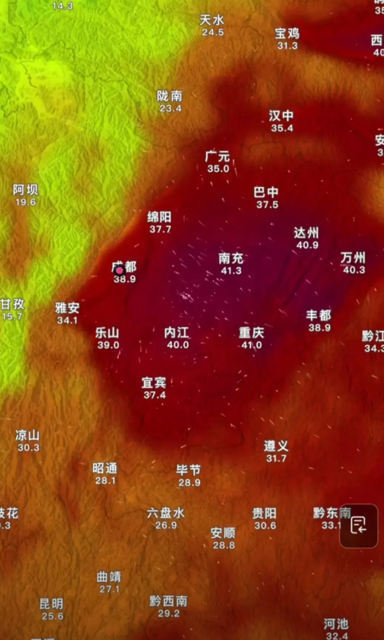 四川重庆是犯了什么天条嘛，基本都是40度，川渝气温图太震撼啦！川渝地区一片深红、