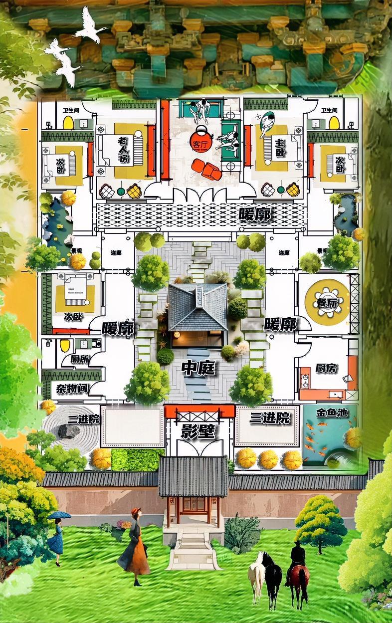 没后院418㎡，凭五进院，成一件家居艺术品。自建房闪光点，不仅拥有漂亮的外表