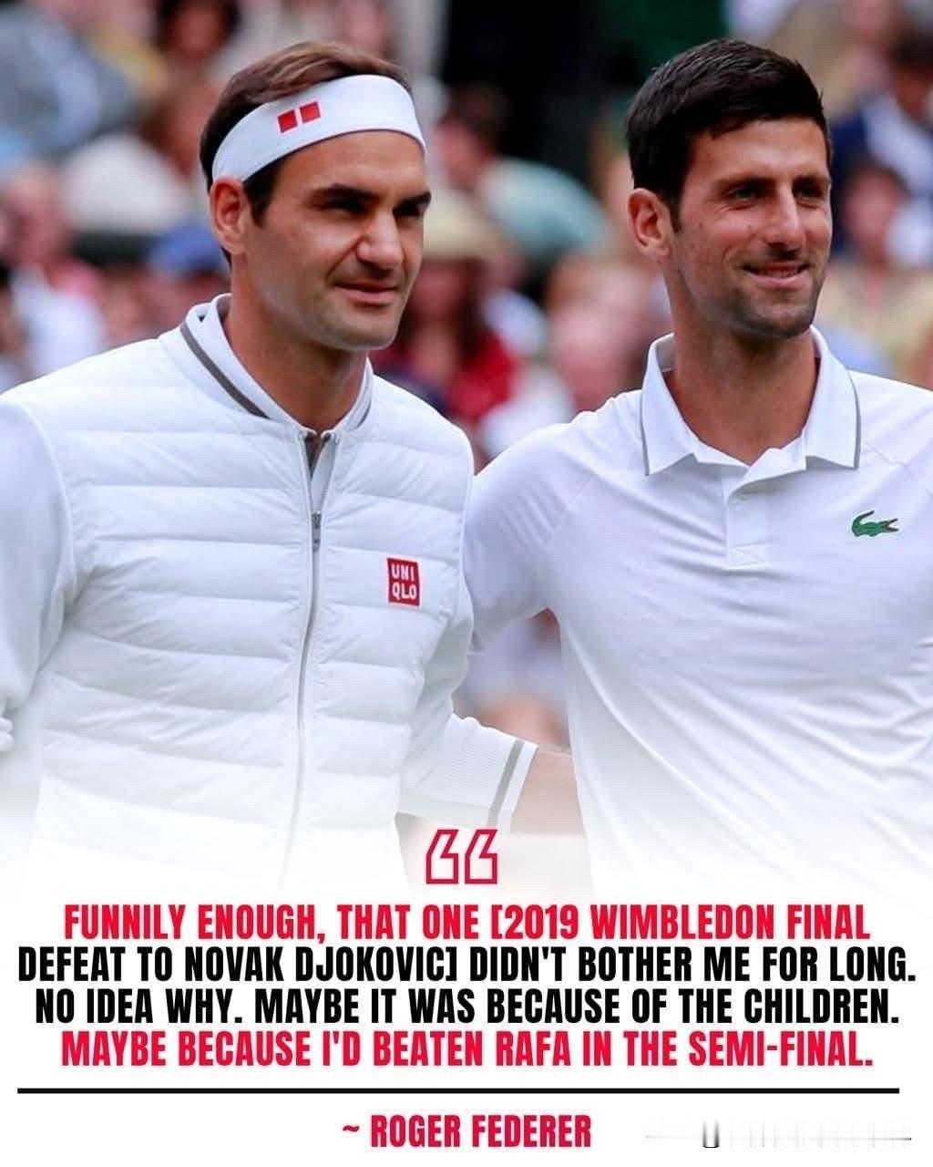 近日费德勒公开表示自己已经对2019温网决赛输给德约科维奇释怀了。费德勒说：