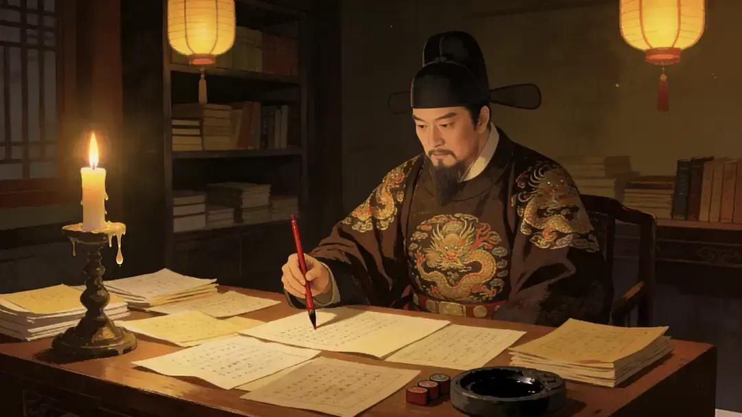 朱元璋批折子到半夜，肚子饿了溜达去御膳房找吃的。路过冷宫墙角，看见个洗衣局的老宫女蹲那哭。朱元璋本来