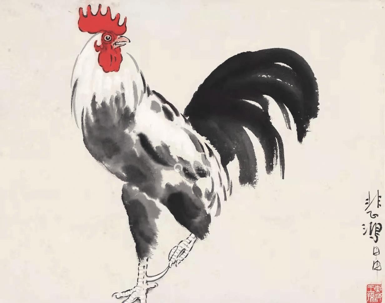 1947年，徐悲鸿刚提笔画完两只公鸡，突然停电了，于是便封笔作罢，一直到去世时都