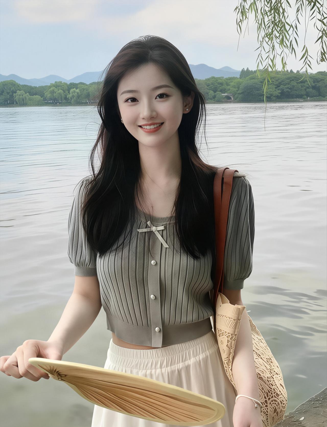 长发是柳丝的轻扬眼眸是湖水的澄澈那一袭灰衫白裙裹不住青春洋溢的欢畅就像