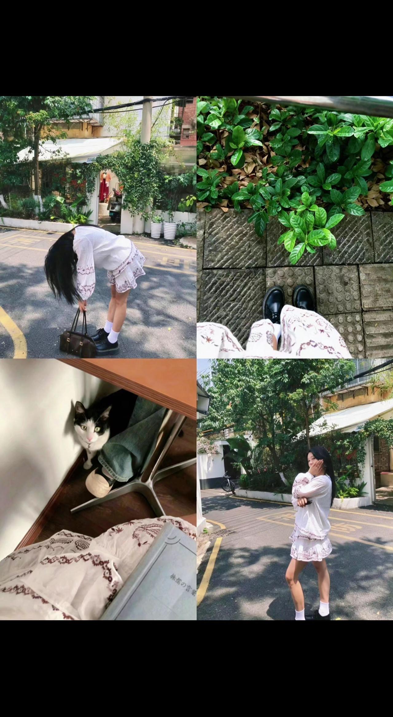 🌿裙摆扫过青石板，像揉皱的时光。猫咪蜷成阳光的逗号，薄荷在墙角写夏天的诗📖。