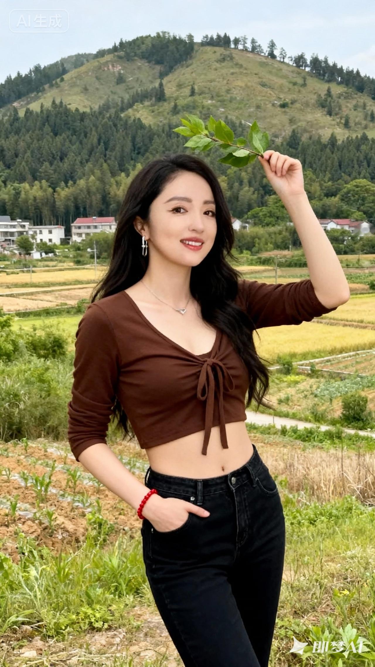 田园少女与自然亲密接触，笑靥如花，尽享美好时光。