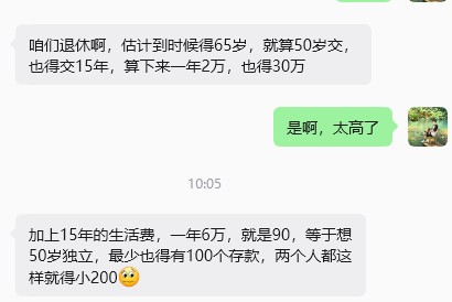 #建议降低社保最低缴纳基数#😯刚跟好友聊天，就算50岁交，也得交15年，算下来一年2万，也得30万