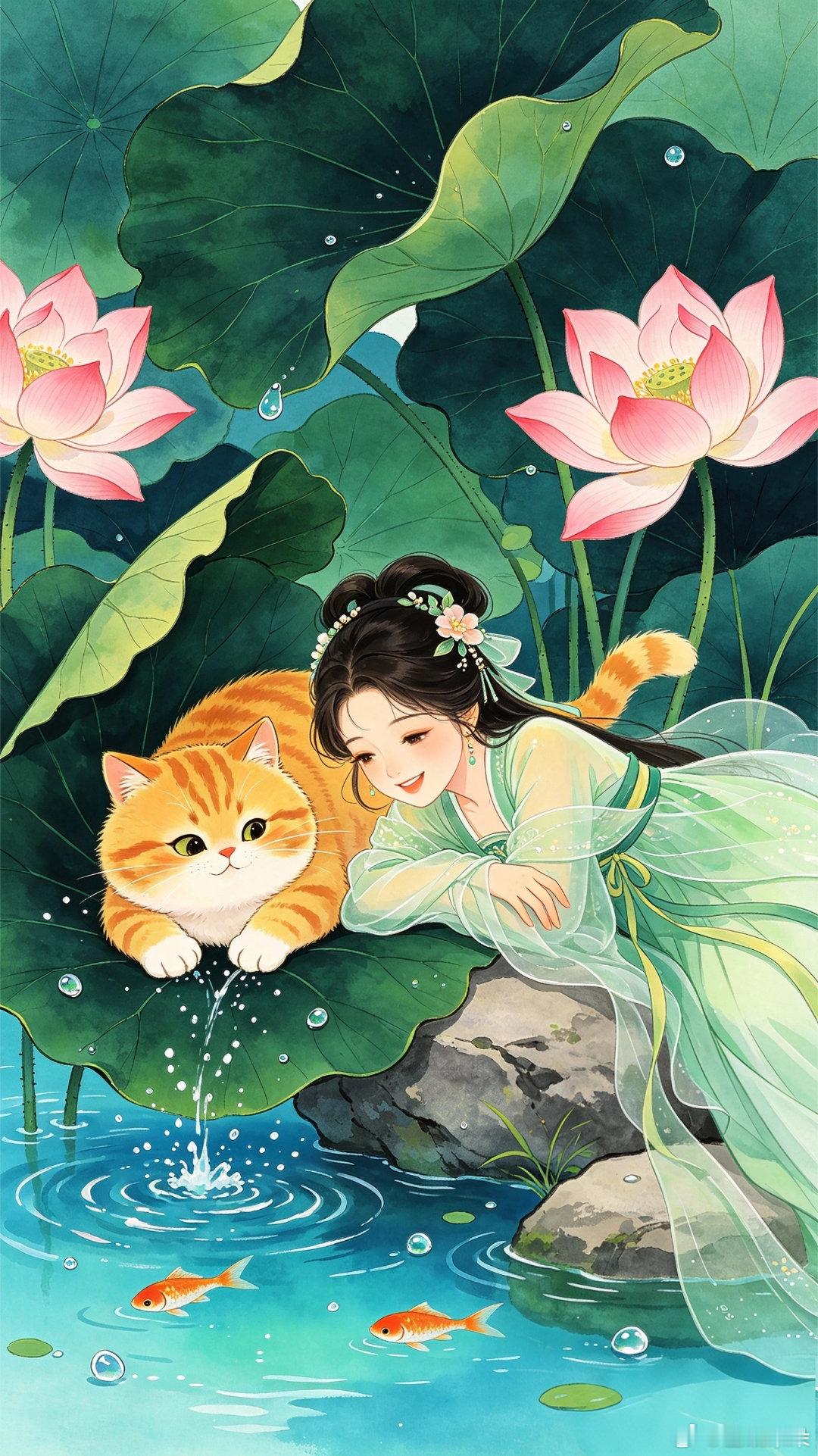花花月圆荷荷美美古风插画意境壁纸