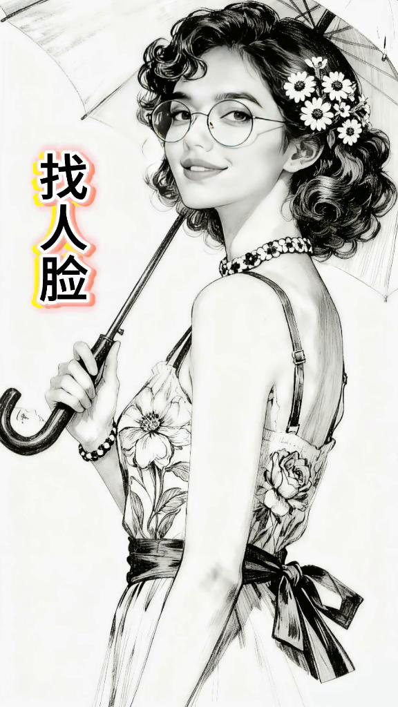 找人脸。快来挑战找人脸，图中看似只有撑伞的美女，实则藏有三张人脸。能找到一张的