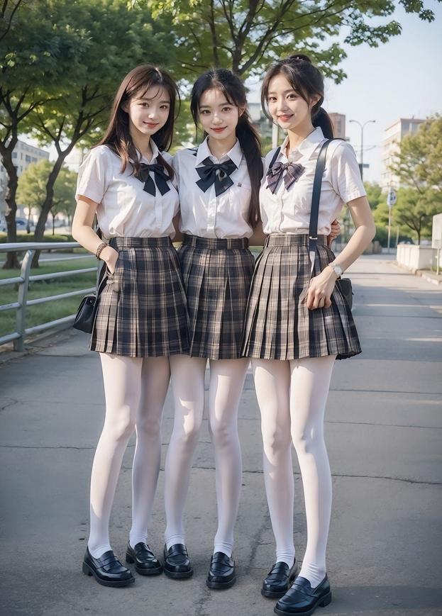 青春洋溢的校园时光，三姐妹的甜美合影💖