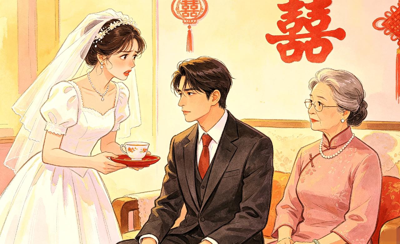 大婚当天，怀着孕的新娘端着茶，甜甜地对着婆婆喊了一声：阿姨，请喝茶。她绝对想