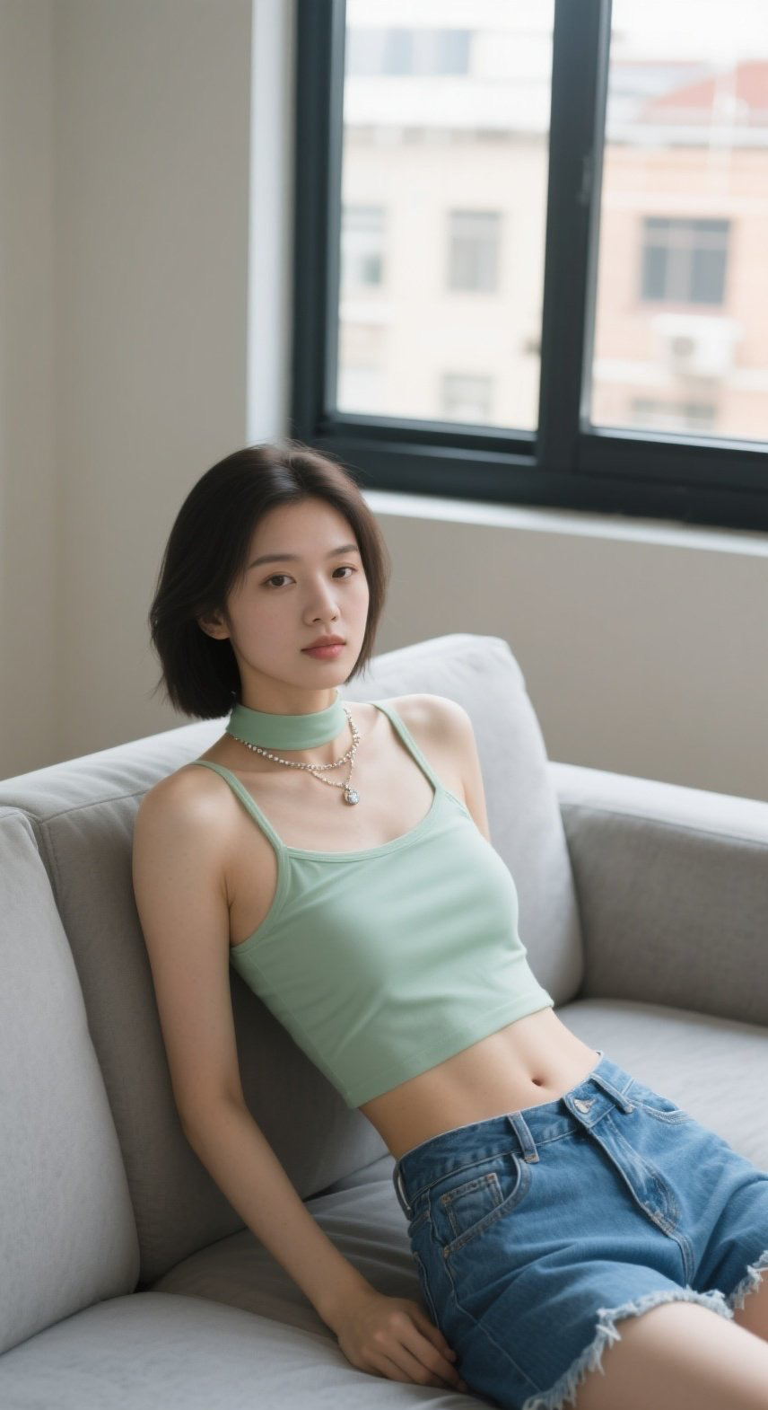 纯欲系美眉翘腿托腮，居家写真暗藏心思