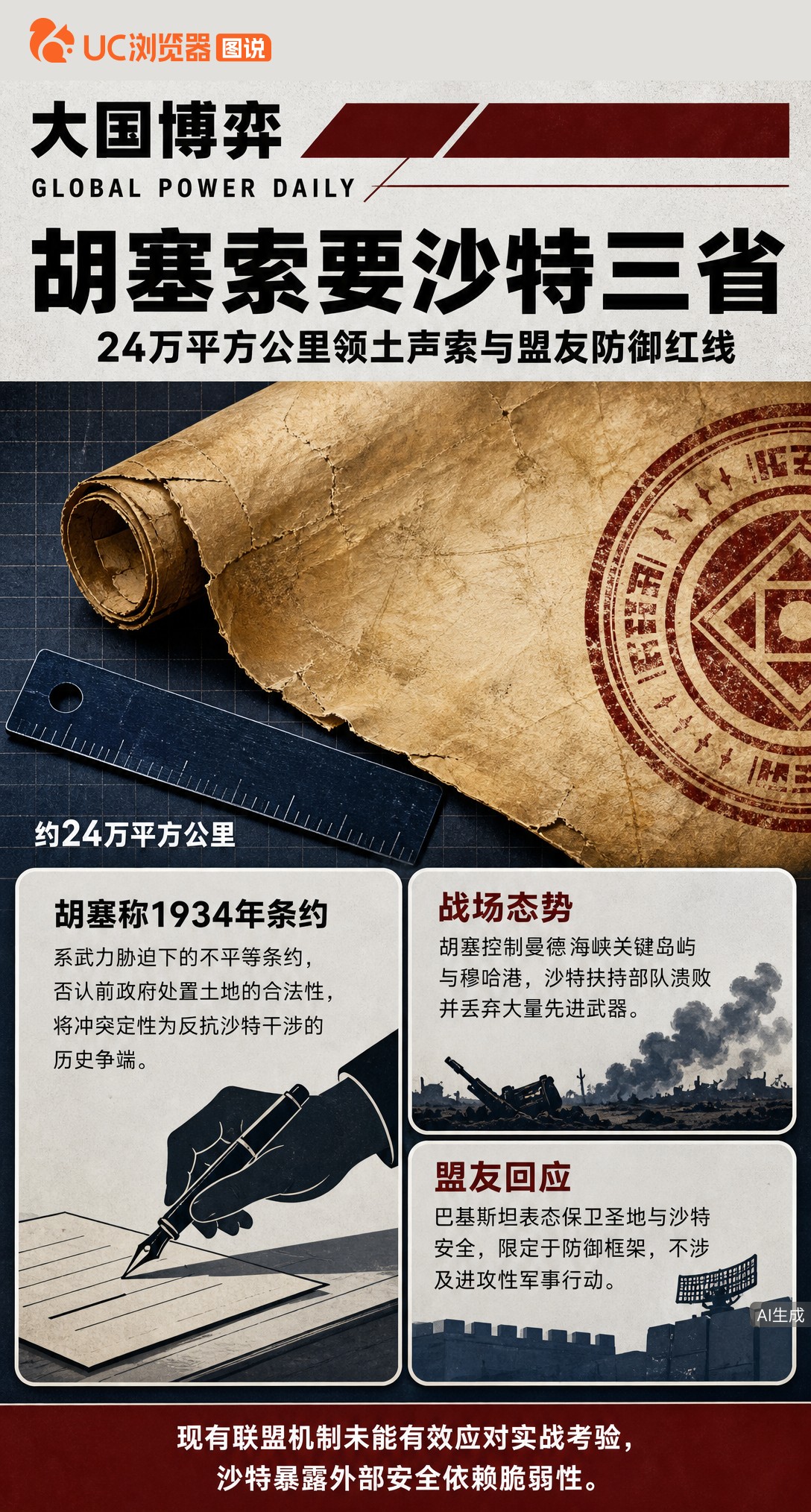 胡塞武装发新地图索要沙特三省，巴基斯坦表态不惜一切保卫沙特。但军方澄清尚未谈具体军事行动，盟友声援止