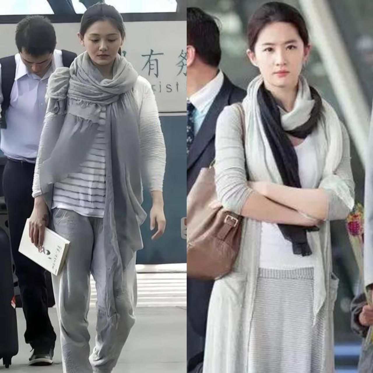 后期的大S，常常穿一身低调的灰色系衣服，尤其是搭配灰色长丝巾，整个人看上去无精打