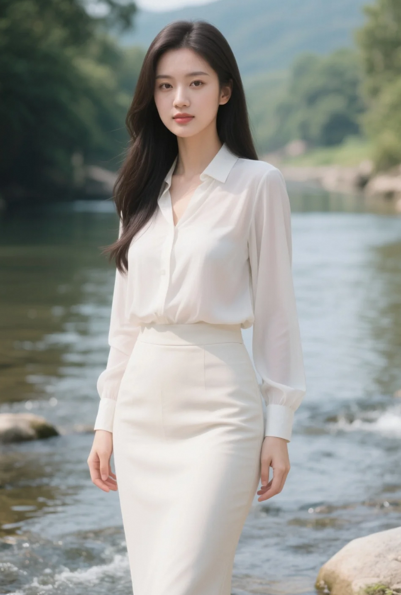 站在水边回眸，眼神里都是故事感