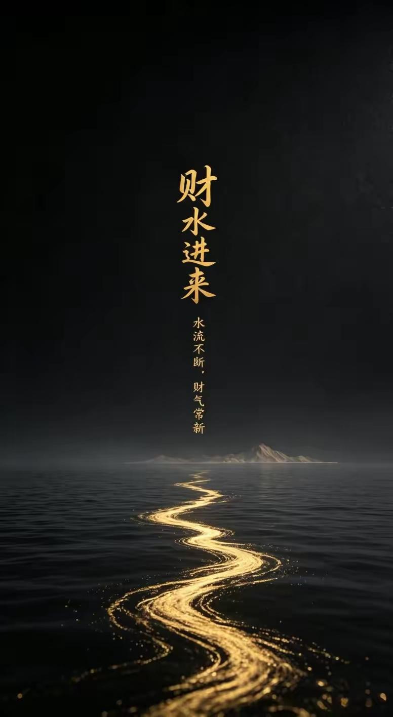 手机壁纸～江海纳百川，流水聚千金。不贪一时暴富，但求细水长流。愿财气源源而至，生