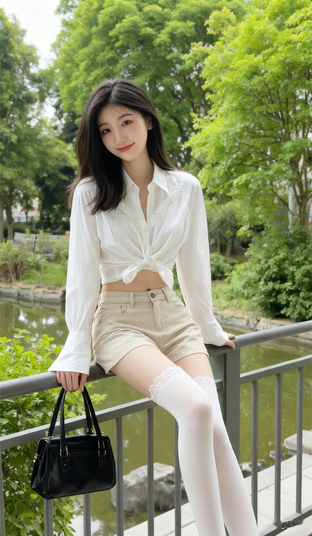 绿意里的白衬衫时光夏日的风裹挟着草木的清香，掠过湖面时漾起细碎波纹。她站在铁艺