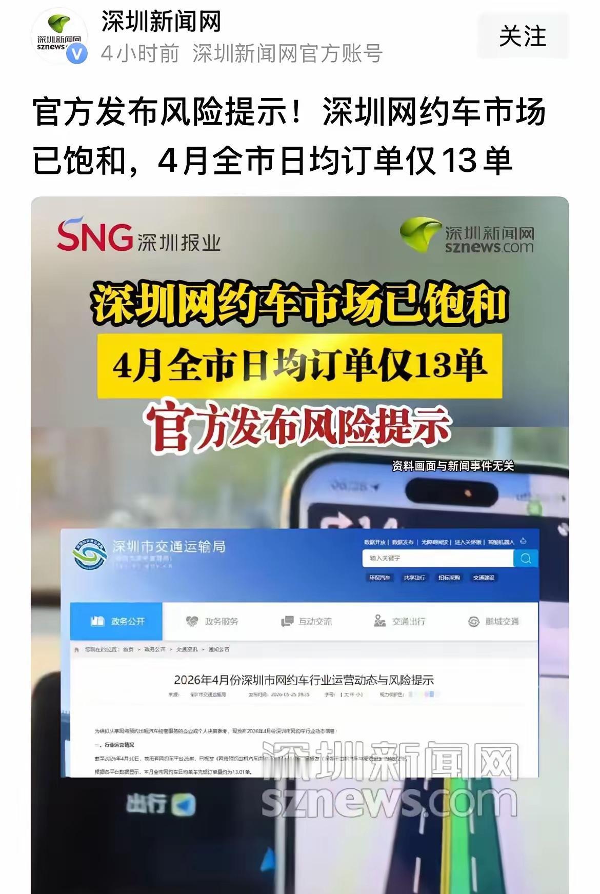 深圳网约车已经严重饱和了！！日均只有13单，按照一单30块钱，400块钱流水。