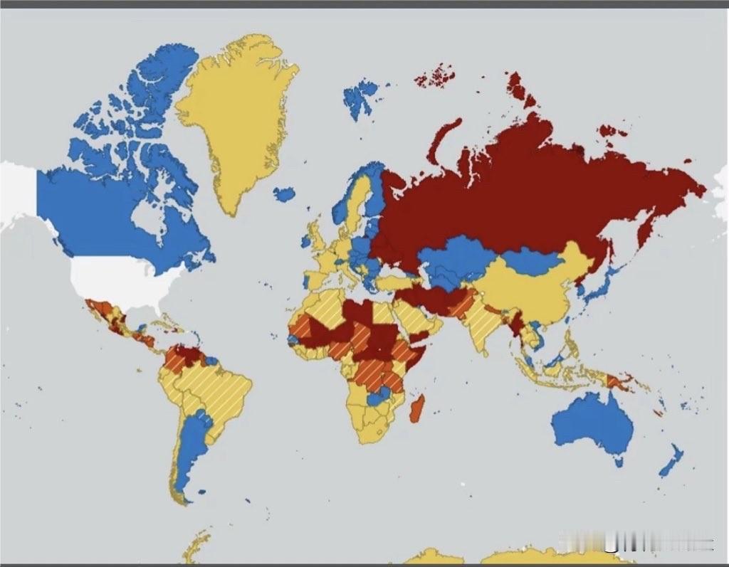 美国公布的美国公民出国旅游风险地图，中国人出去玩也可以参考下。