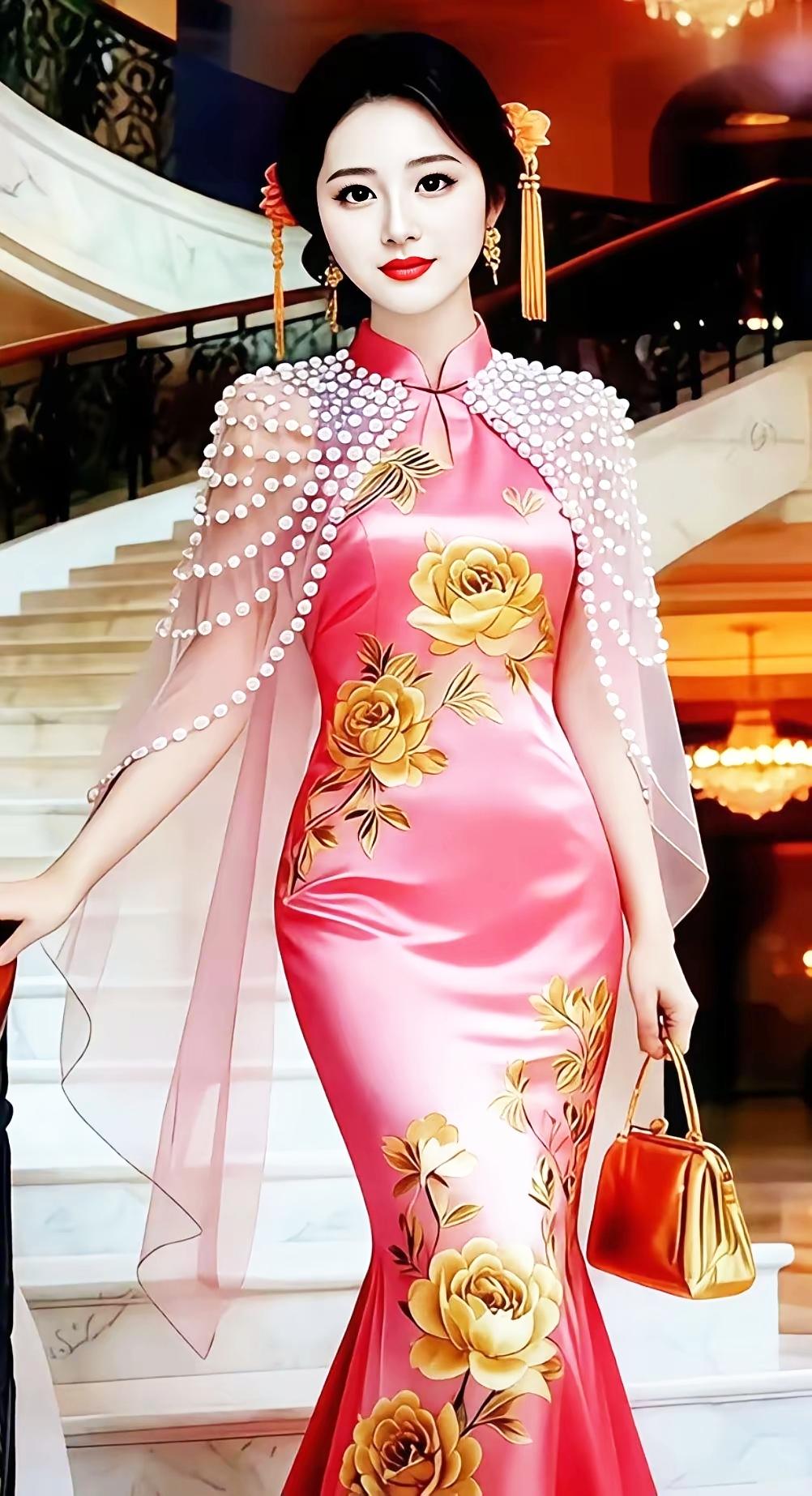 旗袍勾勒东方韵，公园树林拍照，优雅高级美出圈